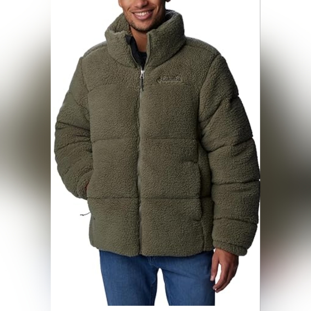 COLUMBIA MEN'S PUFFECT SHERPA JACKET IN THE COLOR STONE GREEN